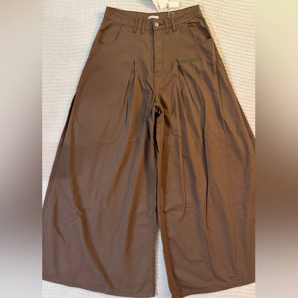 NWT Gloria Jeans Brown Wide Leg Pleated Slit Pants L - Picture 2 of 14